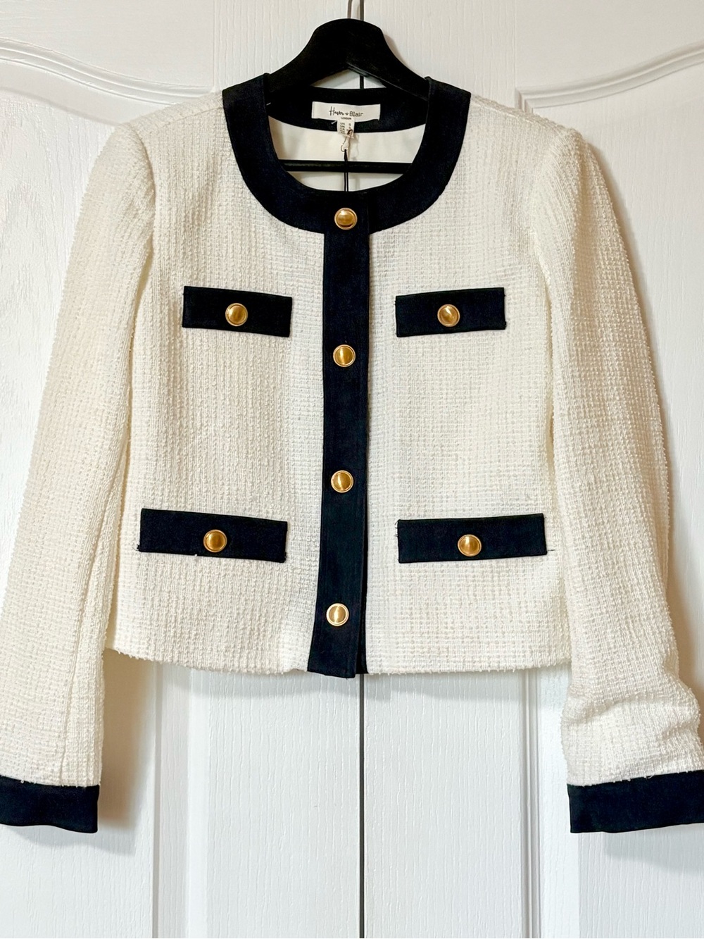 Chapter Cream Tweed Jacket with Black Trim & Gold Buttons